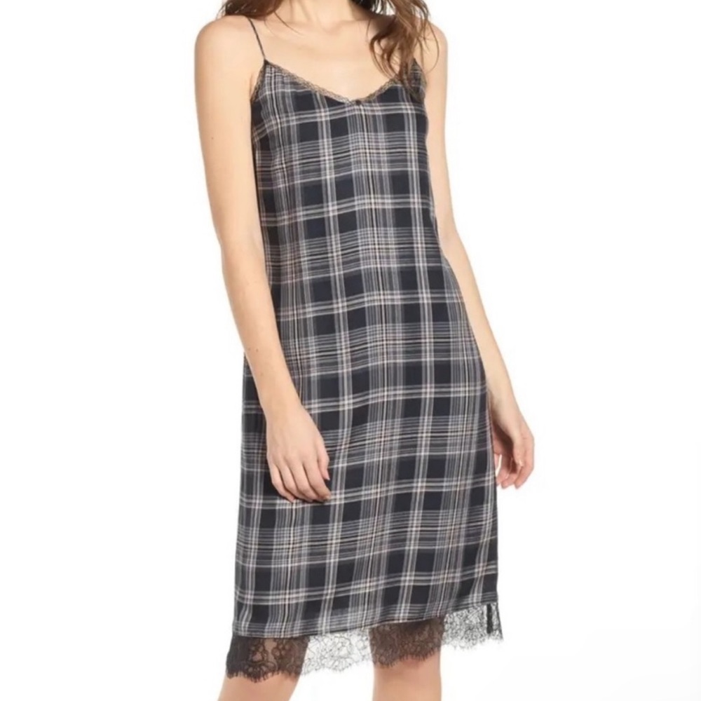 Paige plaid midi dress with lace trim detail